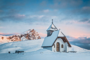 Alpine chapel at Pralongia in winter, Corvara in Badia, Alta Badia, Alto Adige - South Tyrol, Italy, Europe Alpine chapel at Pralongia in winter, Corvara in Badia, Alta Badia, Alto Adige - South Tyrol, Italy, Europe